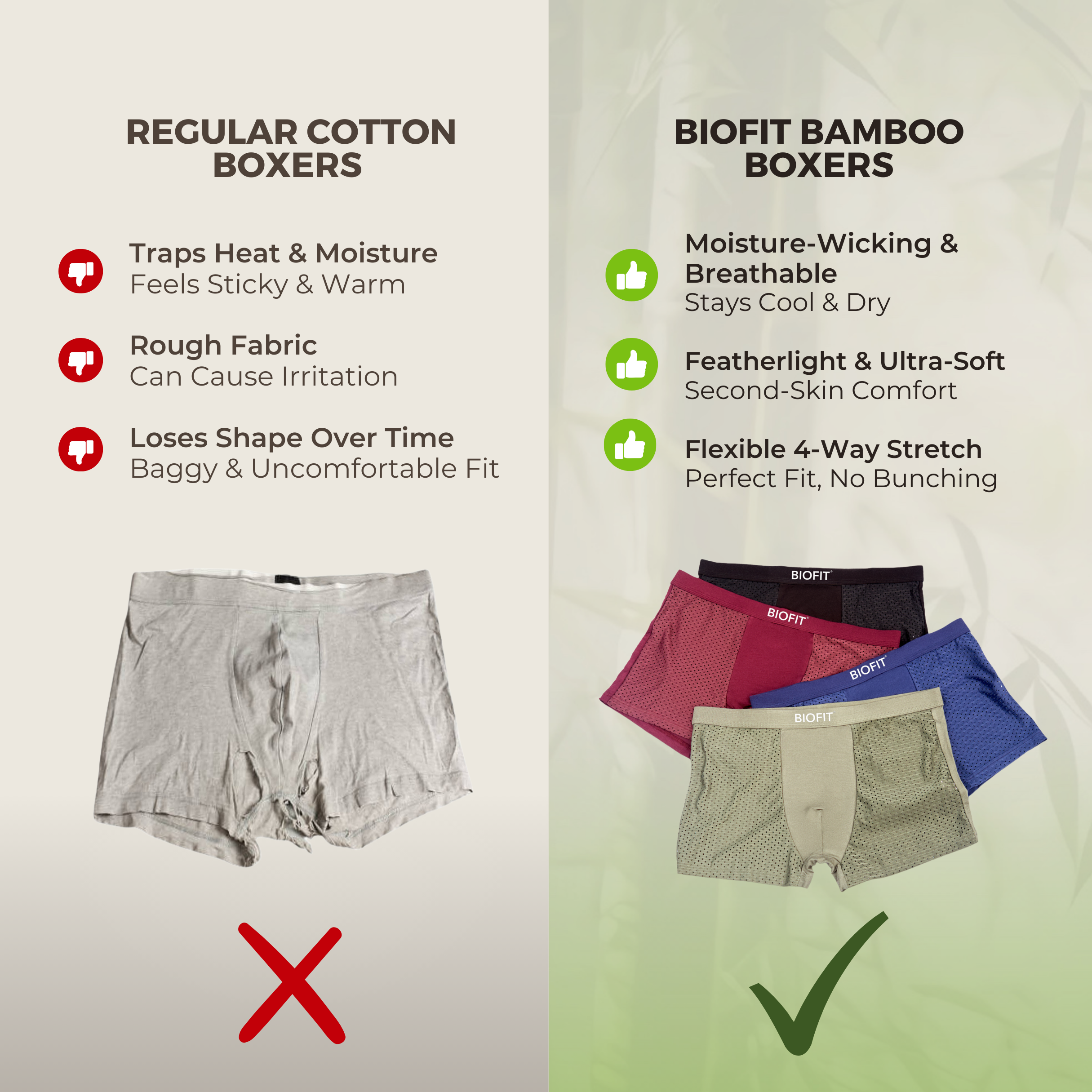 Pack de 5 bóxers de bambú BIOFIT® en color gris | + 5 GRATIS