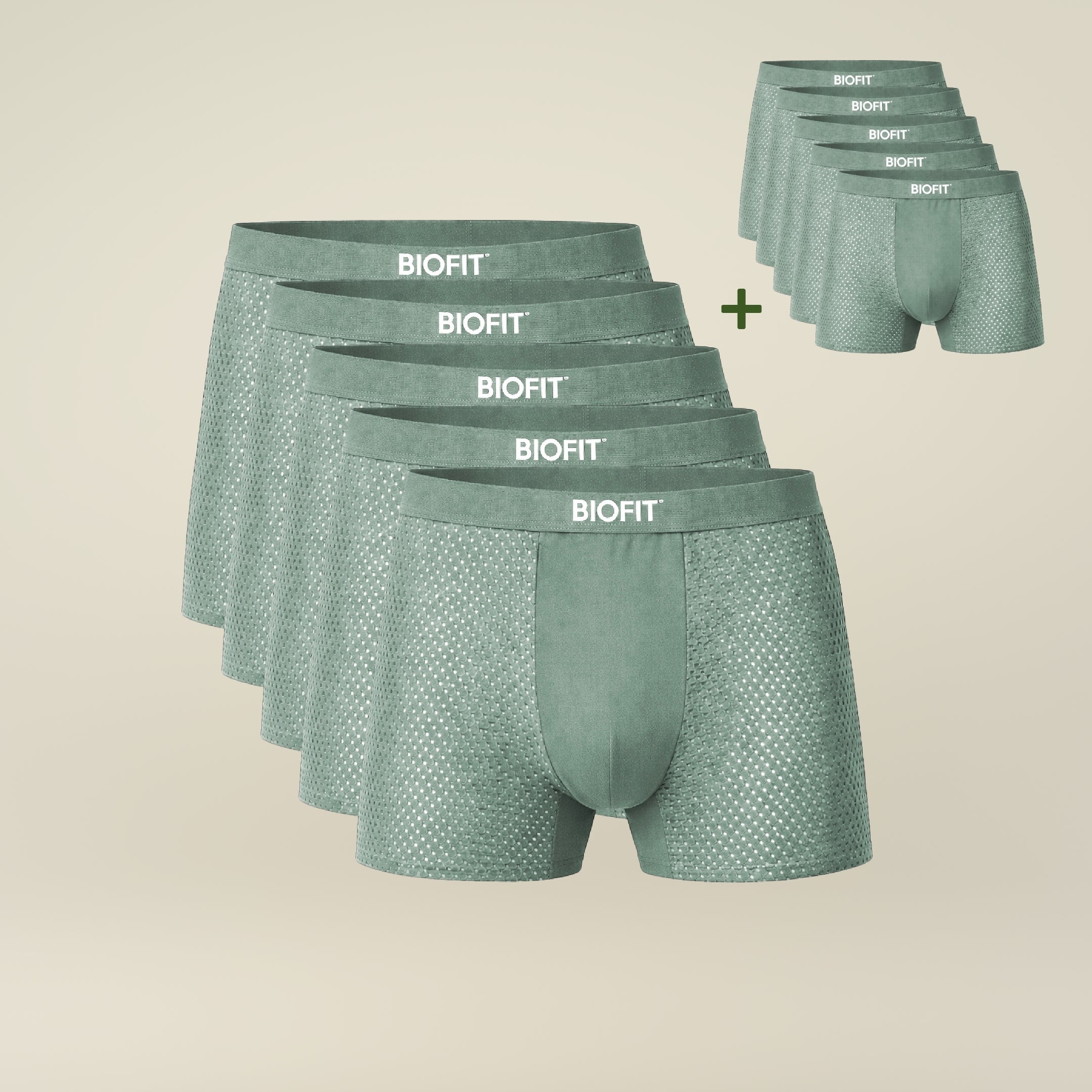 BIOFIT® Essentials Boxer Trunks 5-Pack Green | + 5 FREE